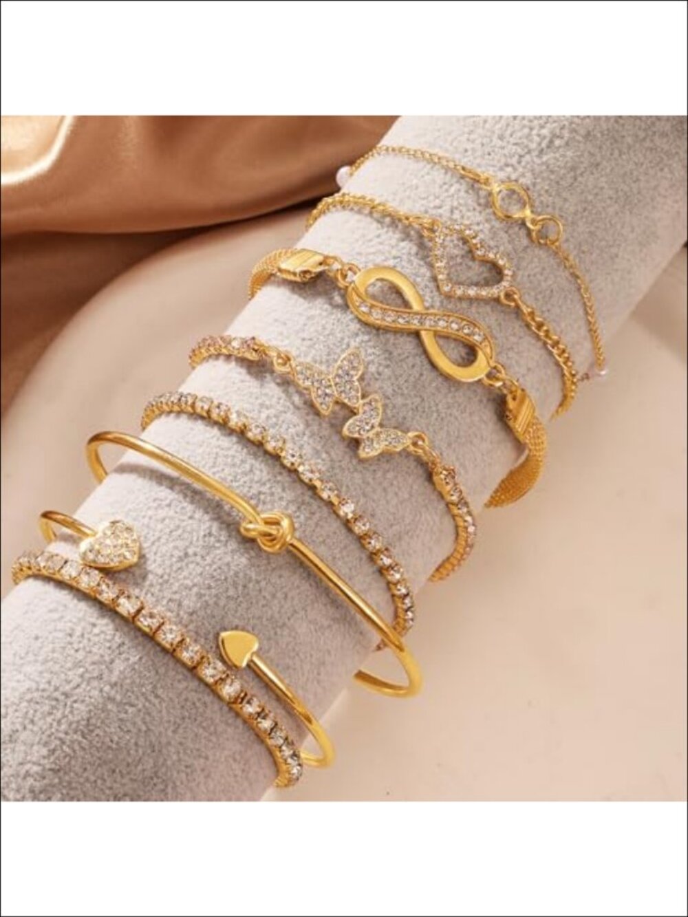Stackable Bracelet Set Layered Chain Open Cuff Bangles Rhinestone Charm Women - Picture 4 of 6